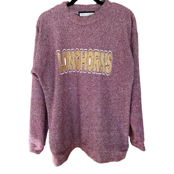 Wooly Threads Heather Scarlet Texas Longhorns Glitter Long Sleeve Pullover Sz L - Picture 1 of 7